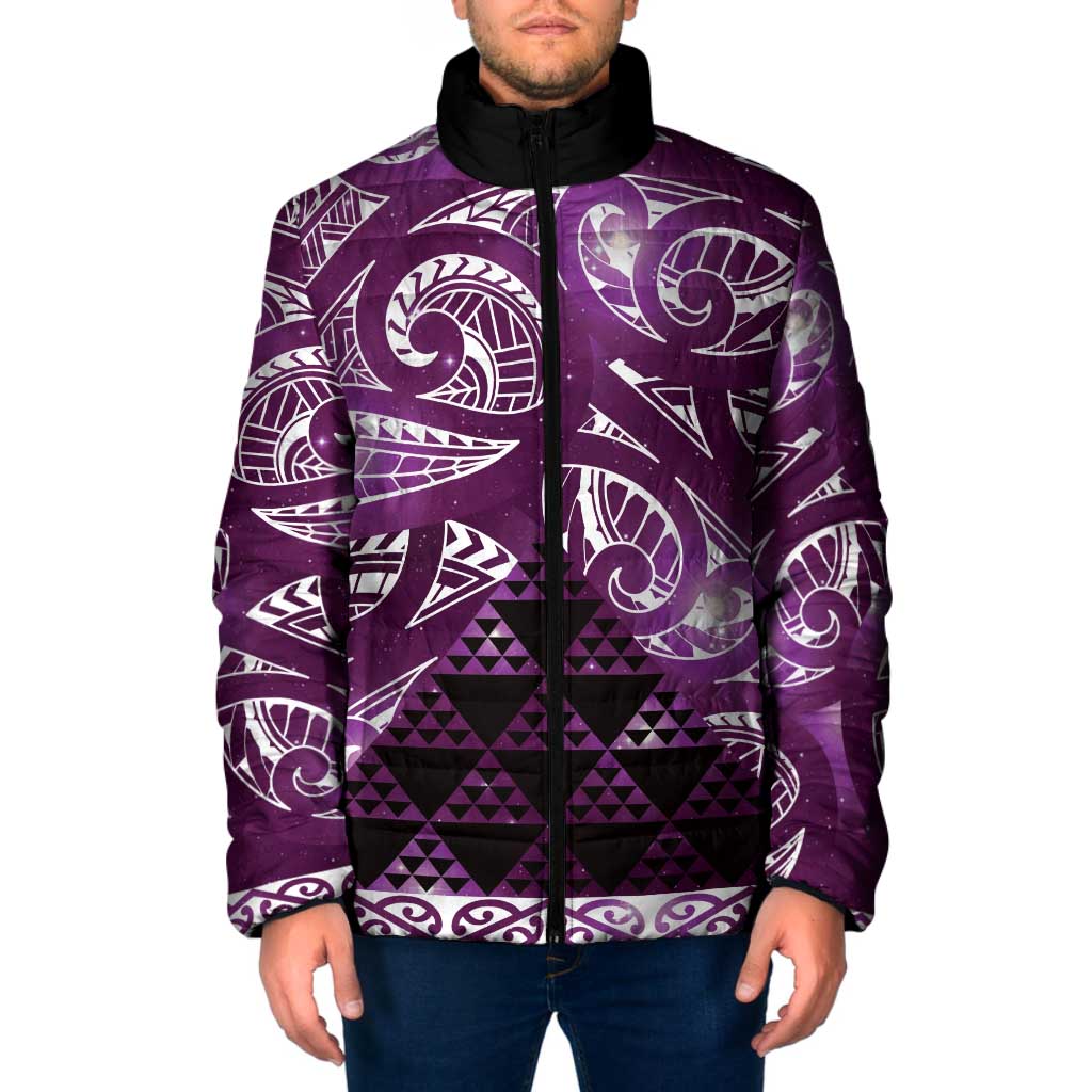 Matariki New Zealand Padded Jacket NZ Niho Taniwha Maori New Year Purple Galaxy