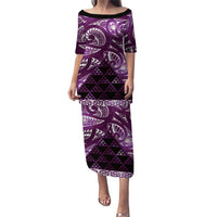 Matariki New Zealand Puletasi NZ Niho Taniwha Maori New Year Purple Galaxy LT14 Long Dress Purple - Polynesian Pride