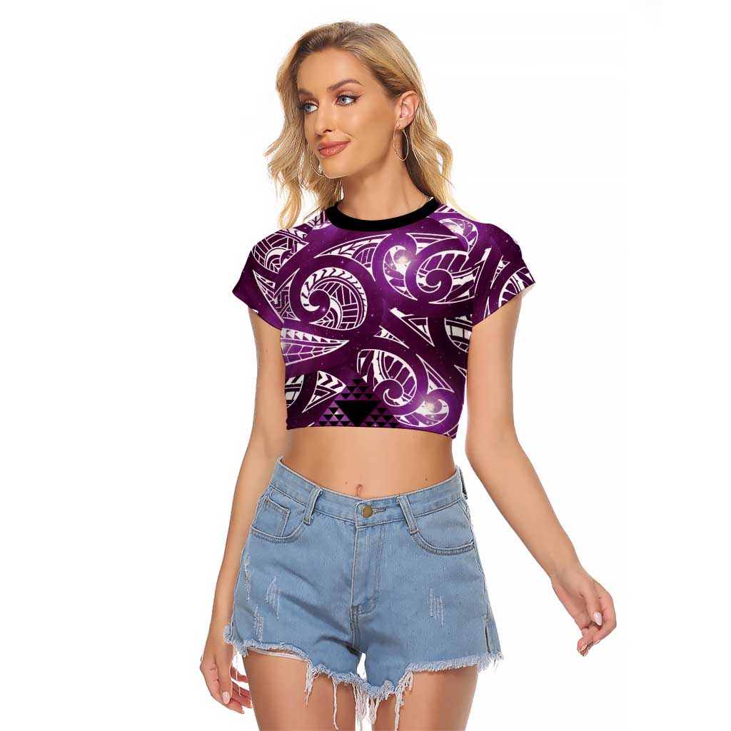 Matariki New Zealand Raglan Cropped T Shirt NZ Niho Taniwha Maori New Year Purple Galaxy