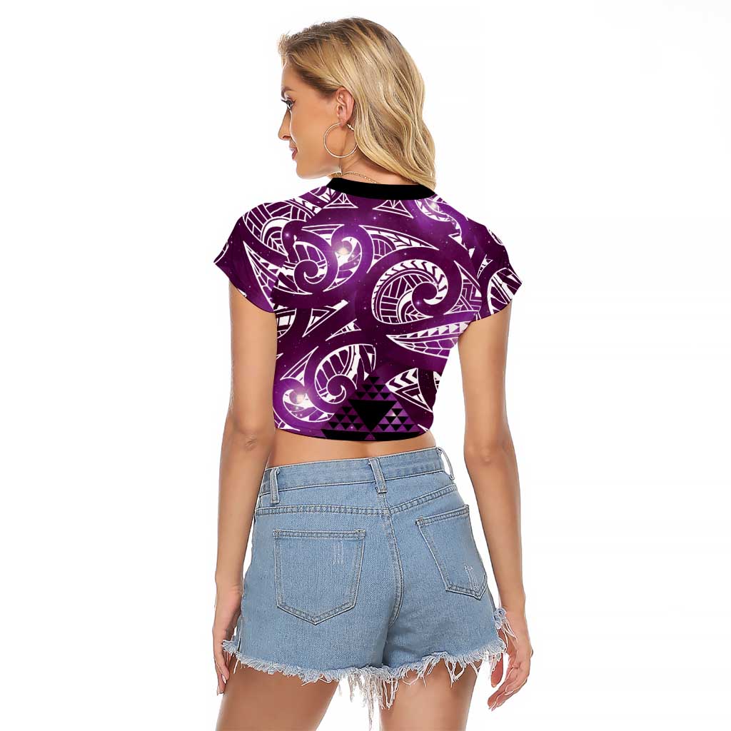 Matariki New Zealand Raglan Cropped T Shirt NZ Niho Taniwha Maori New Year Purple Galaxy