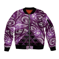 Matariki New Zealand Sleeve Zip Bomber Jacket NZ Niho Taniwha Maori New Year Purple Galaxy LT14 Unisex Purple - Polynesian Pride