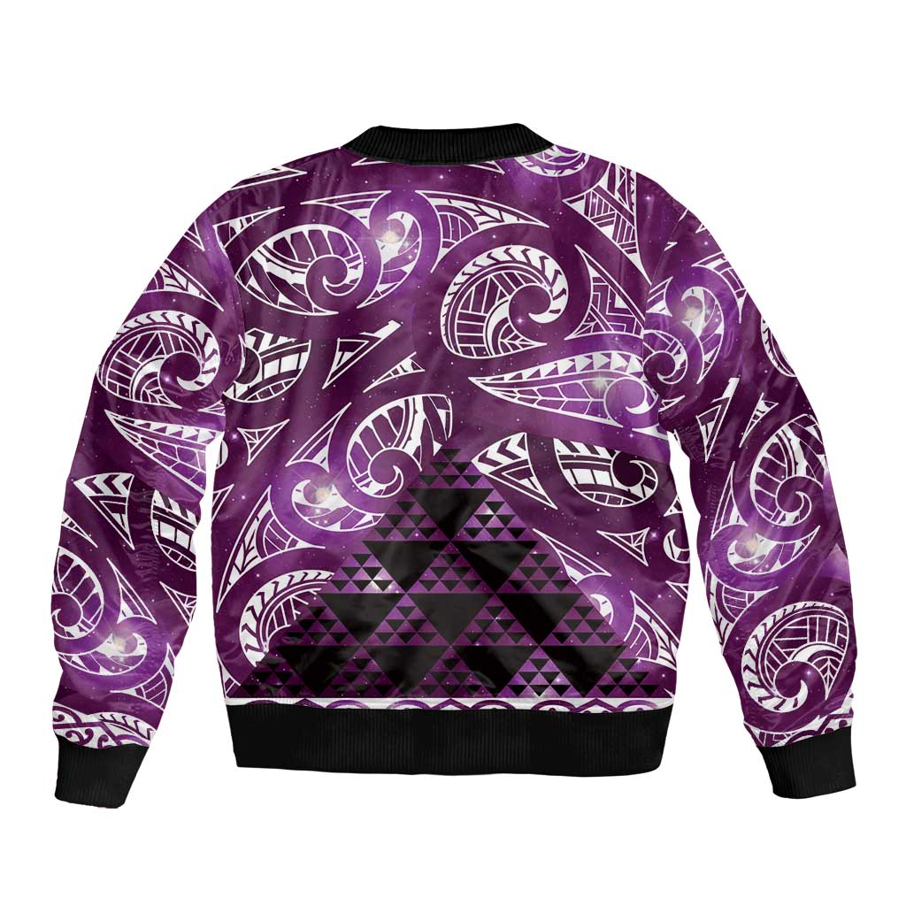 Matariki New Zealand Sleeve Zip Bomber Jacket NZ Niho Taniwha Maori New Year Purple Galaxy LT14 - Polynesian Pride