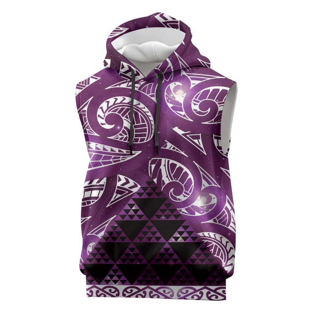 Matariki New Zealand Sleeveless Hoodie NZ Niho Taniwha Maori New Year Purple Galaxy