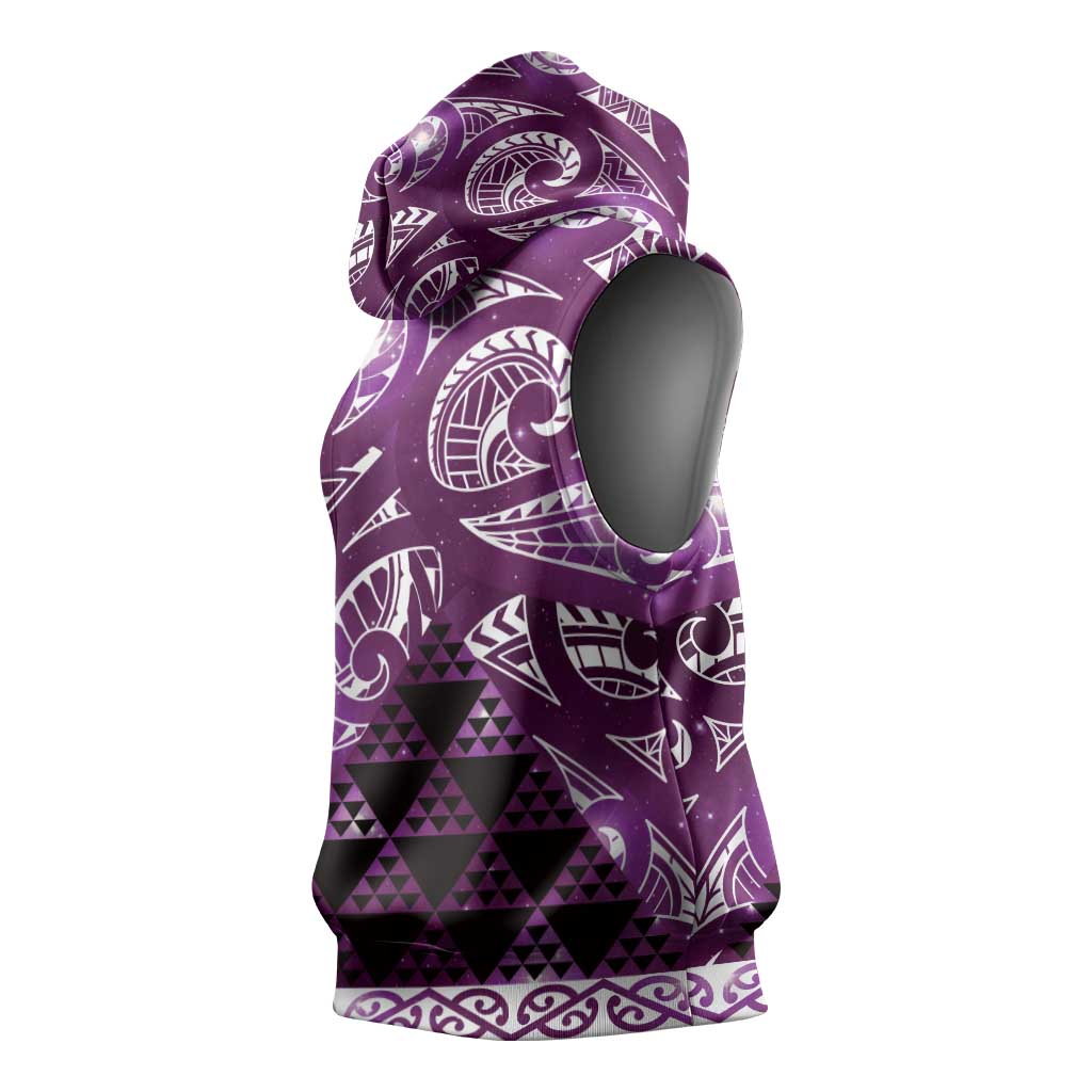 Matariki New Zealand Sleeveless Hoodie NZ Niho Taniwha Maori New Year Purple Galaxy