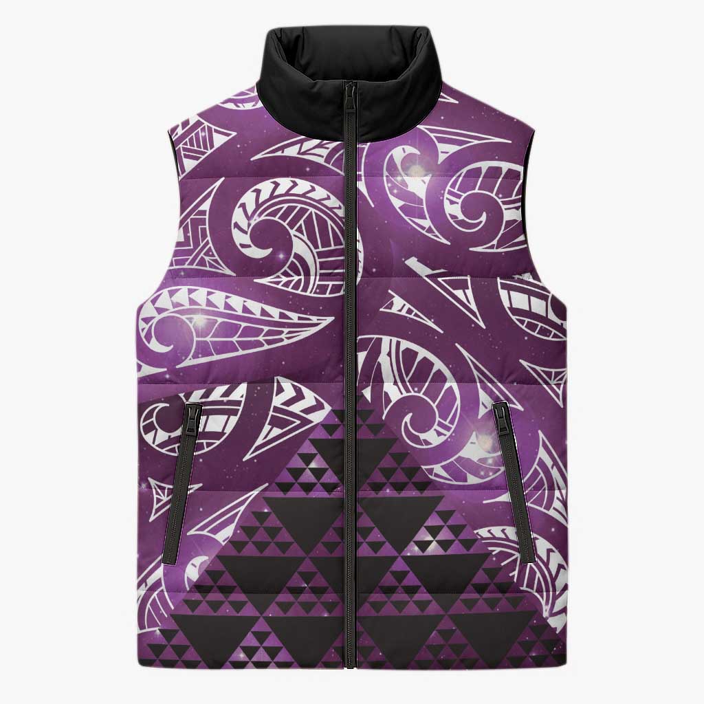 Matariki New Zealand Sleeveless Puffer Jacket NZ Niho Taniwha Maori New Year Purple Galaxy LT14 Unisex Purple - Polynesian Pride