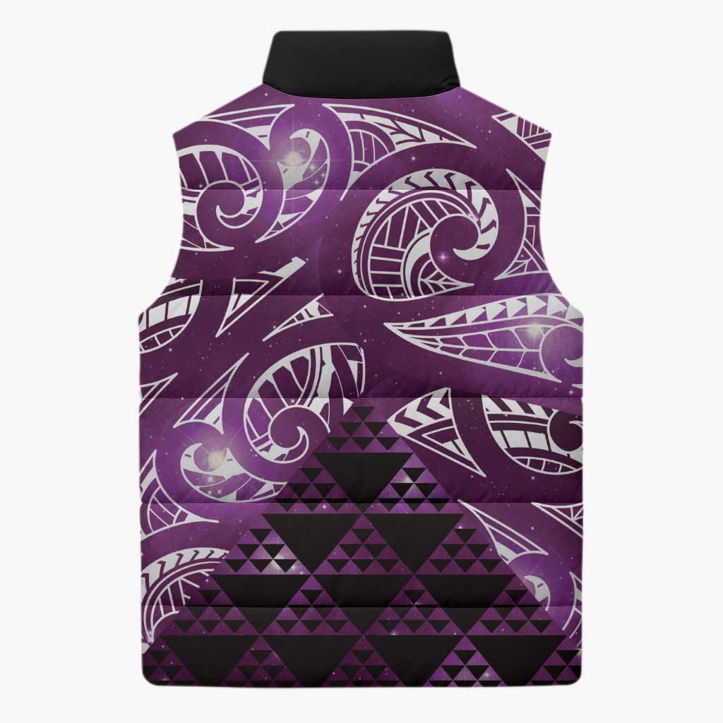Matariki New Zealand Sleeveless Puffer Jacket NZ Niho Taniwha Maori New Year Purple Galaxy LT14 - Polynesian Pride