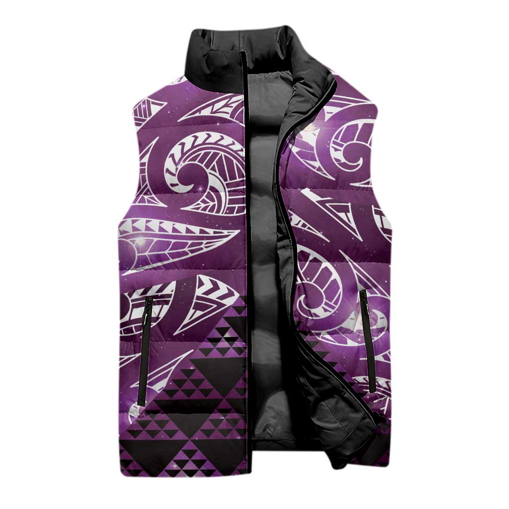 Matariki New Zealand Sleeveless Puffer Jacket NZ Niho Taniwha Maori New Year Purple Galaxy LT14 - Polynesian Pride