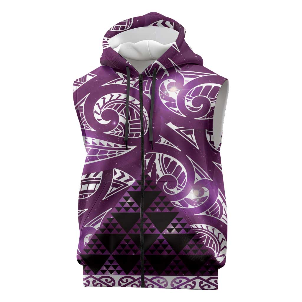 Matariki New Zealand Sleeveless Zip Hoodie NZ Niho Taniwha Maori New Year Purple Galaxy