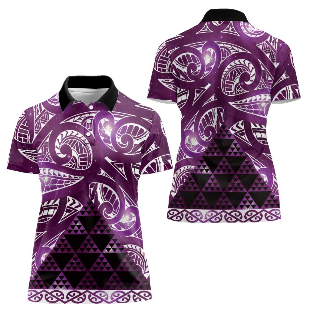 Matariki New Zealand Women Polo Shirt NZ Niho Taniwha Maori New Year Purple Galaxy