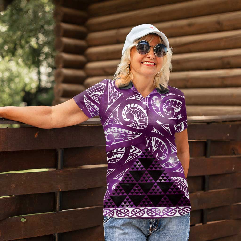 Matariki New Zealand Women Polo Shirt NZ Niho Taniwha Maori New Year Purple Galaxy