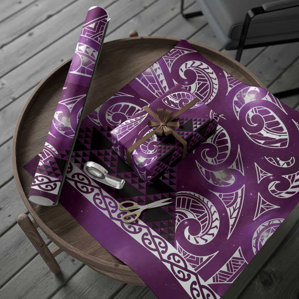 Matariki New Zealand Wrapping Paper NZ Niho Taniwha Maori New Year Purple Galaxy LT14 - Polynesian Pride