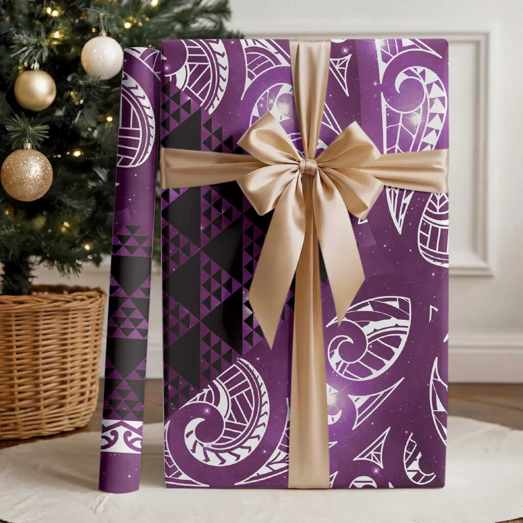 Matariki New Zealand Wrapping Paper NZ Niho Taniwha Maori New Year Purple Galaxy LT14 - Polynesian Pride