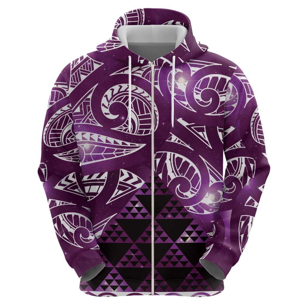 Matariki New Zealand Zip Hoodie NZ Niho Taniwha Maori New Year Purple Galaxy