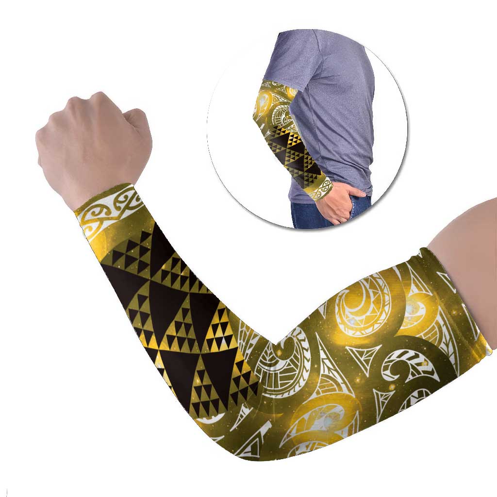Matariki New Zealand Arm Sleeves NZ Niho Taniwha Maori New Year Yellow Galaxy LT14 Set of 2 Yellow - Polynesian Pride