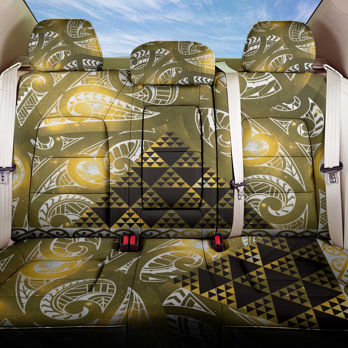 Matariki New Zealand Back Car Seat Cover NZ Niho Taniwha Maori New Year Yellow Galaxy LT14 One Size Yellow - Polynesian Pride