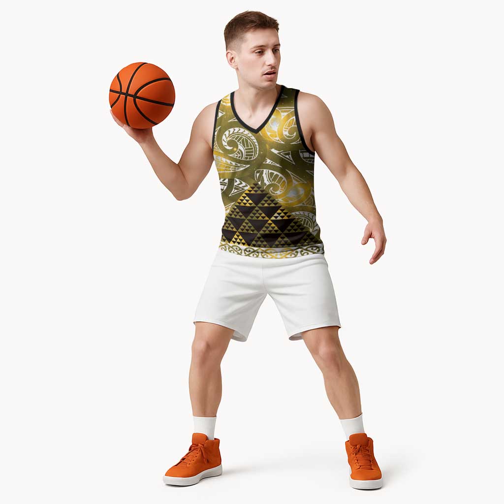 Matariki New Zealand Basketball Jersey NZ Niho Taniwha Maori New Year Yellow Galaxy