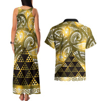 Matariki New Zealand Couples Matching Tank Maxi Dress and Hawaiian Shirt NZ Niho Taniwha Maori New Year Yellow Galaxy