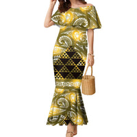 Matariki New Zealand Family Matching Mermaid Dress and Hawaiian Shirt NZ Niho Taniwha Maori New Year Yellow Galaxy