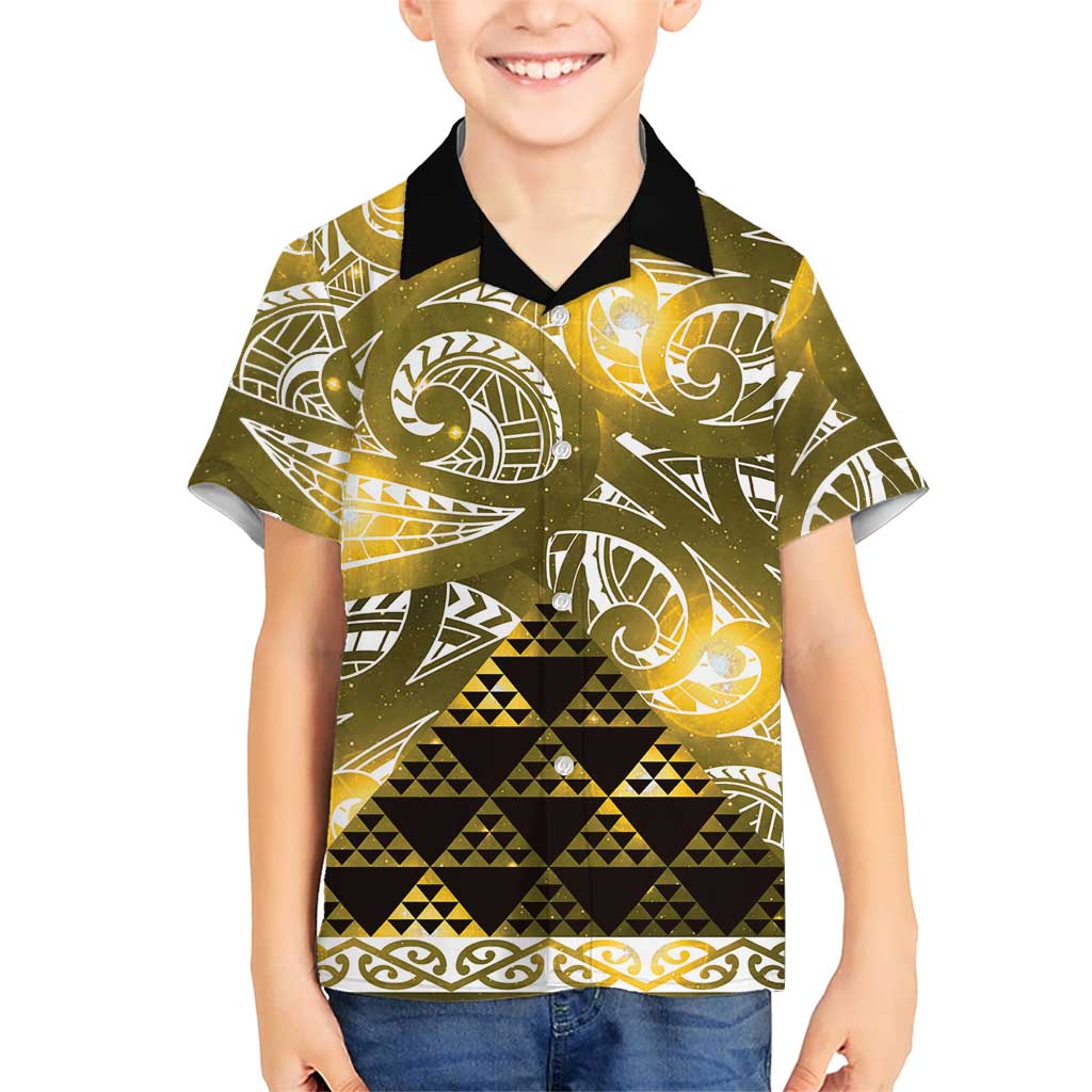 Matariki New Zealand Family Matching Off Shoulder Short Dress and Hawaiian Shirt NZ Niho Taniwha Maori New Year Yellow Galaxy