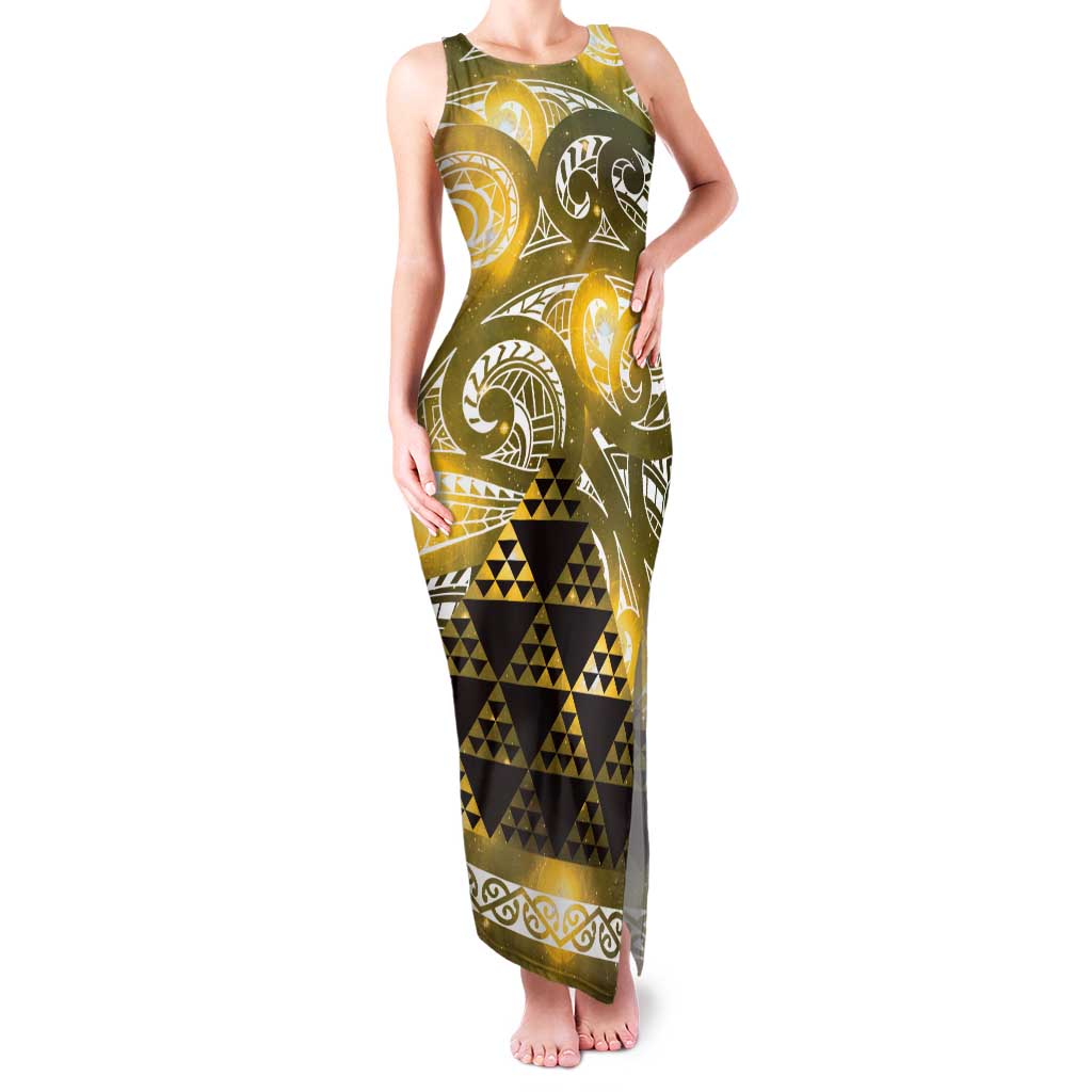 Matariki New Zealand Family Matching Tank Maxi Dress and Hawaiian Shirt NZ Niho Taniwha Maori New Year Yellow Galaxy