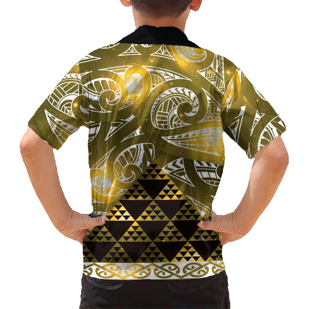 Matariki New Zealand Kid Hawaiian Shirt NZ Niho Taniwha Maori New Year Yellow Galaxy