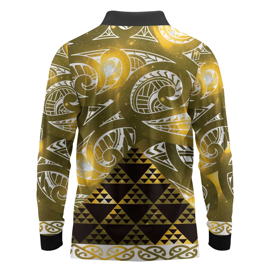 Matariki New Zealand Long Sleeve Polo Shirt NZ Niho Taniwha Maori New Year Yellow Galaxy