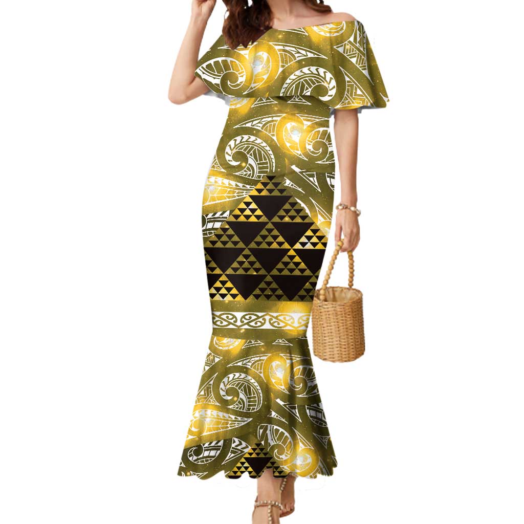 Matariki New Zealand Mermaid Dress NZ Niho Taniwha Maori New Year Yellow Galaxy
