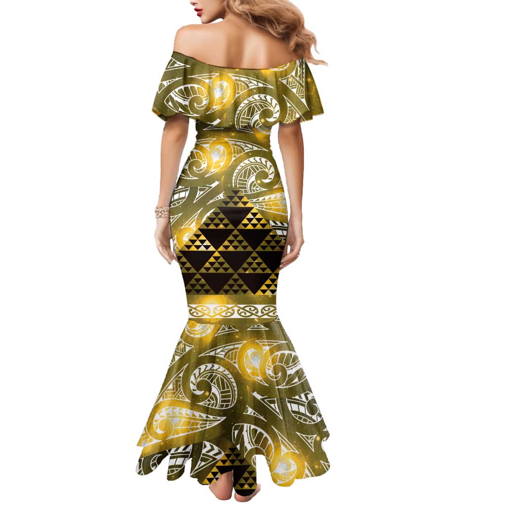 Matariki New Zealand Mermaid Dress NZ Niho Taniwha Maori New Year Yellow Galaxy