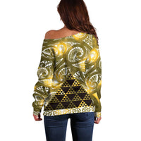 Matariki New Zealand Off Shoulder Sweater NZ Niho Taniwha Maori New Year Yellow Galaxy