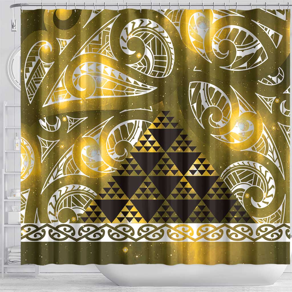 Matariki New Zealand Shower Curtain NZ Niho Taniwha Maori New Year Yellow Galaxy