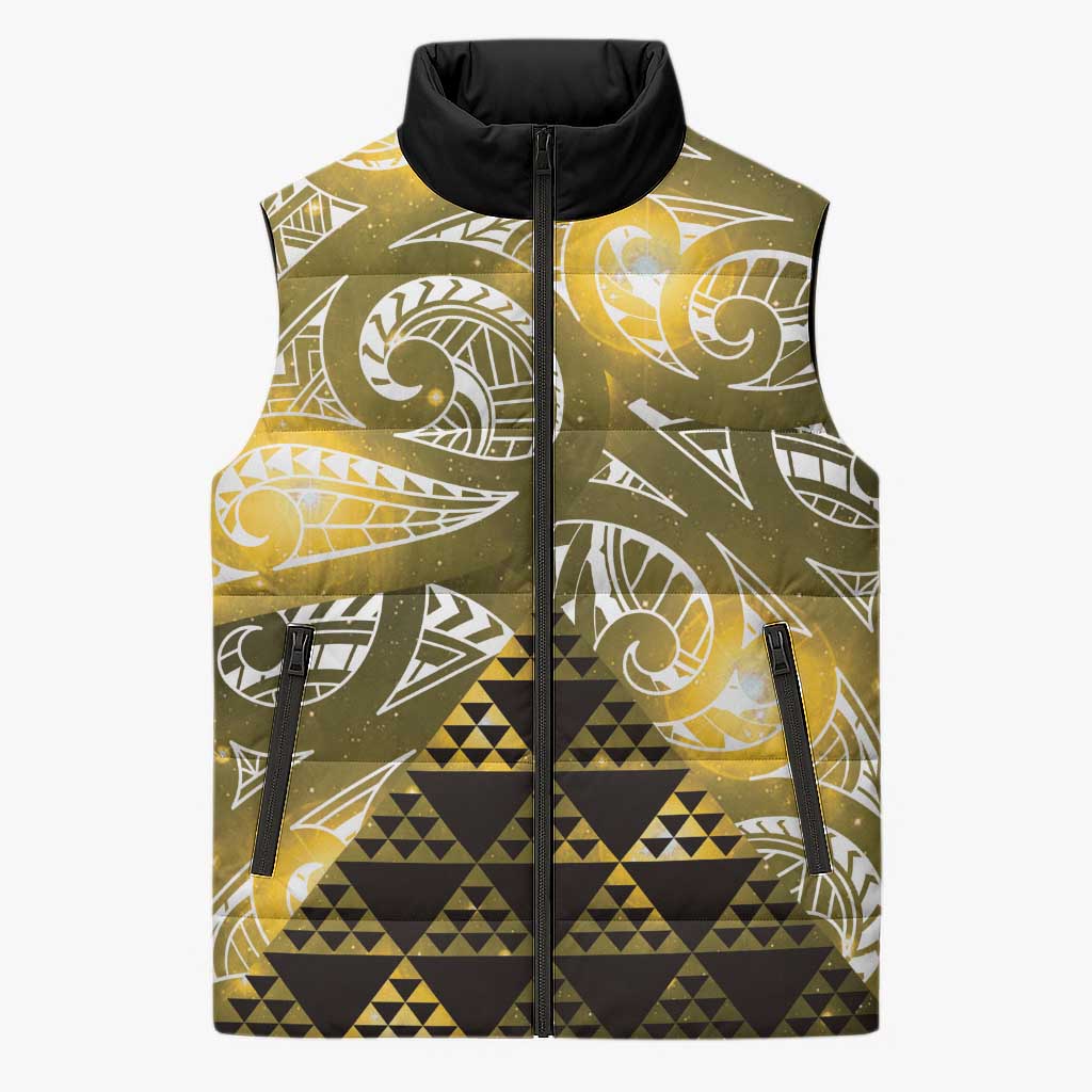 Matariki New Zealand Sleeveless Puffer Jacket NZ Niho Taniwha Maori New Year Yellow Galaxy LT14 Unisex Yellow - Polynesian Pride