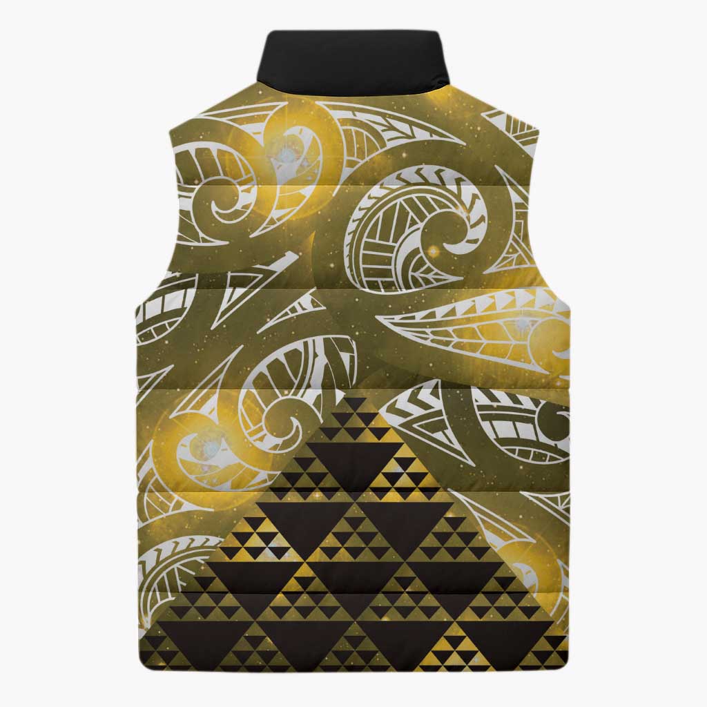 Matariki New Zealand Sleeveless Puffer Jacket NZ Niho Taniwha Maori New Year Yellow Galaxy LT14 - Polynesian Pride