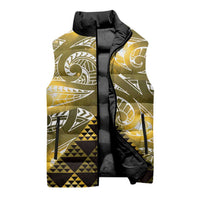 Matariki New Zealand Sleeveless Puffer Jacket NZ Niho Taniwha Maori New Year Yellow Galaxy LT14 - Polynesian Pride