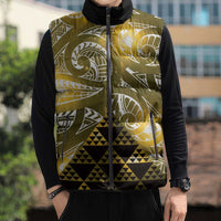 Matariki New Zealand Sleeveless Puffer Jacket NZ Niho Taniwha Maori New Year Yellow Galaxy LT14 - Polynesian Pride