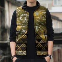 Matariki New Zealand Sleeveless Puffer Jacket NZ Niho Taniwha Maori New Year Yellow Galaxy LT14 - Polynesian Pride