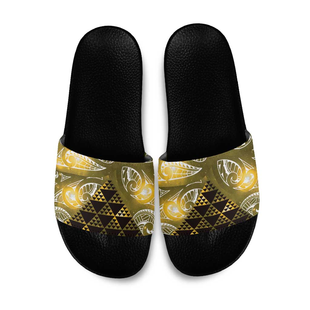 Matariki New Zealand Slide Sandals NZ Niho Taniwha Maori New Year Yellow Galaxy