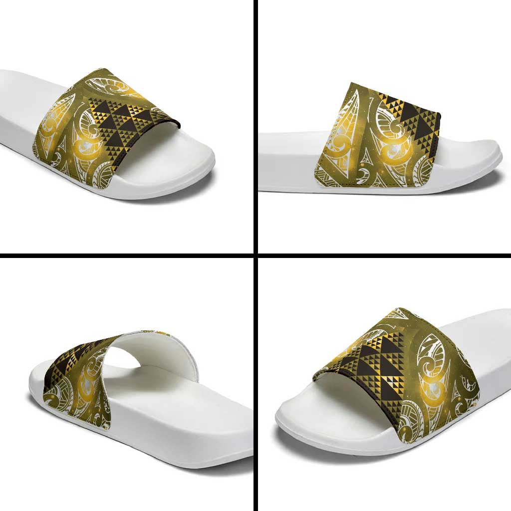 Matariki New Zealand Slide Sandals NZ Niho Taniwha Maori New Year Yellow Galaxy