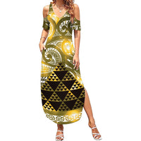 Matariki New Zealand Summer Maxi Dress NZ Niho Taniwha Maori New Year Yellow Galaxy LT14 Women Yellow - Polynesian Pride