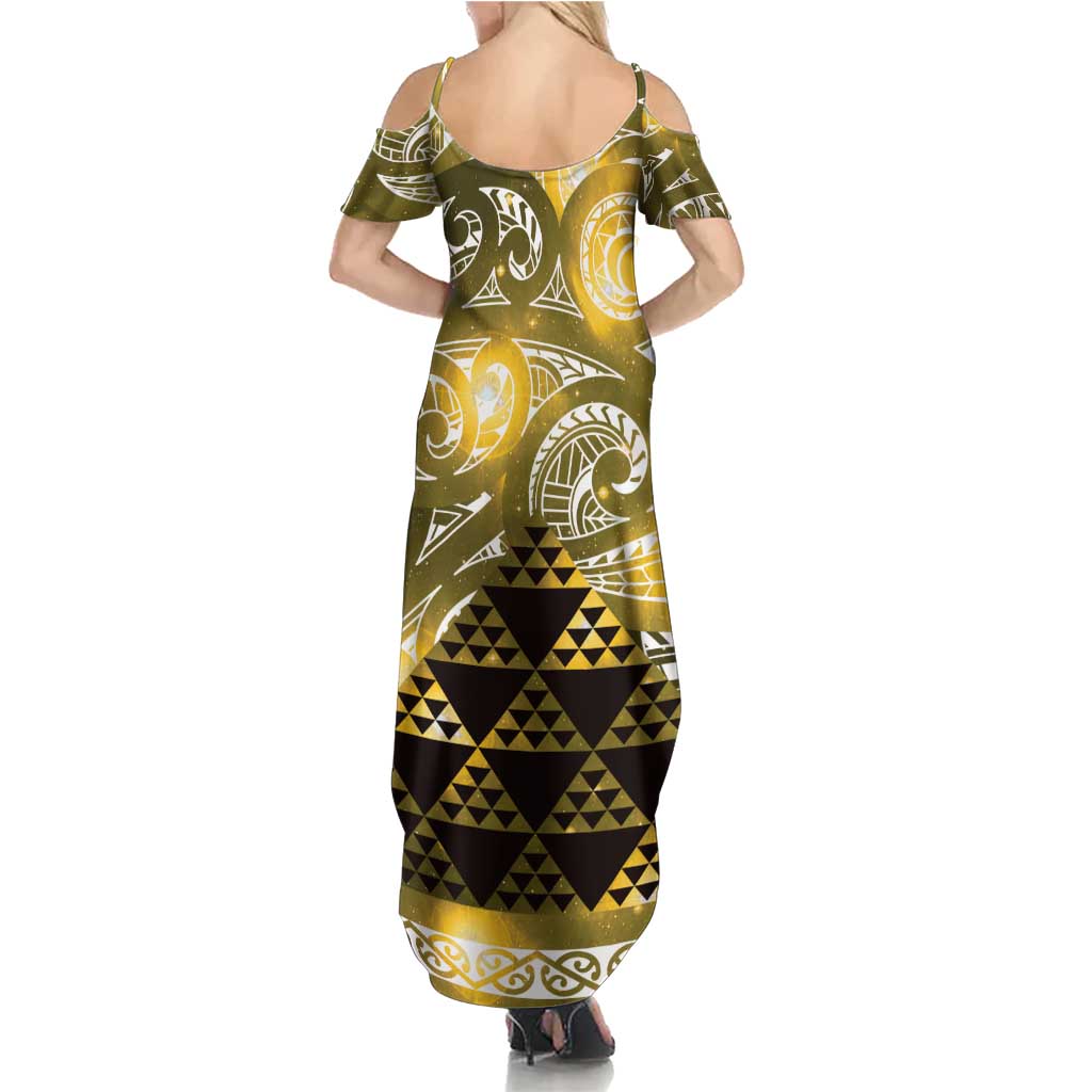 Matariki New Zealand Summer Maxi Dress NZ Niho Taniwha Maori New Year Yellow Galaxy LT14 - Polynesian Pride