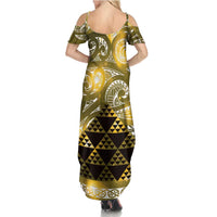 Matariki New Zealand Summer Maxi Dress NZ Niho Taniwha Maori New Year Yellow Galaxy LT14 - Polynesian Pride