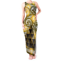 Matariki New Zealand Tank Maxi Dress NZ Niho Taniwha Maori New Year Yellow Galaxy