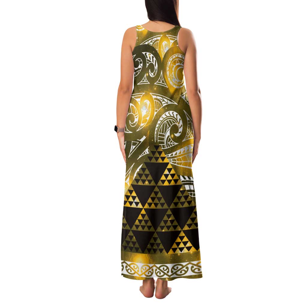 Matariki New Zealand Tank Maxi Dress NZ Niho Taniwha Maori New Year Yellow Galaxy
