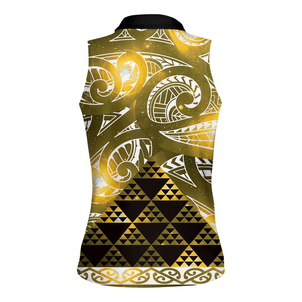 Matariki New Zealand Women Sleeveless Polo Shirt NZ Niho Taniwha Maori New Year Yellow Galaxy LT14 - Polynesian Pride