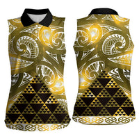 Matariki New Zealand Women Sleeveless Polo Shirt NZ Niho Taniwha Maori New Year Yellow Galaxy LT14 - Polynesian Pride