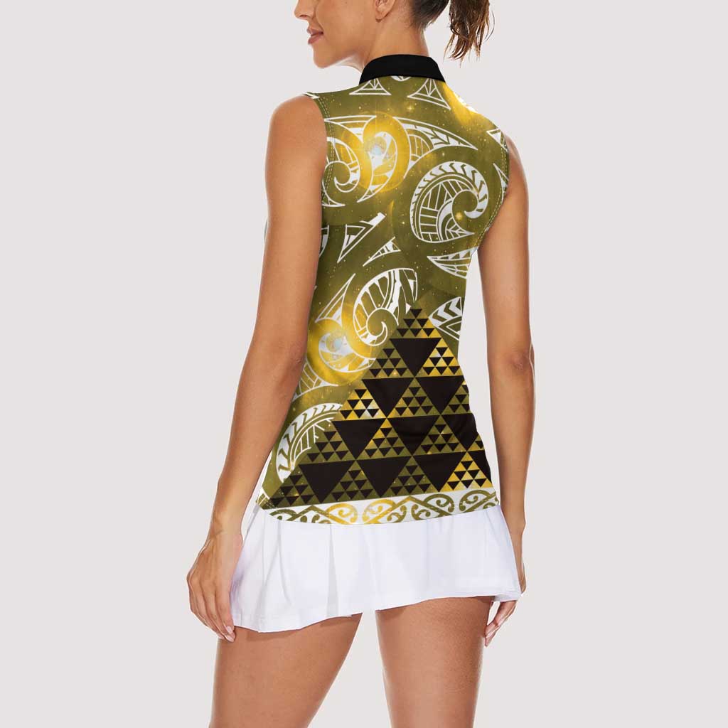Matariki New Zealand Women Sleeveless Polo Shirt NZ Niho Taniwha Maori New Year Yellow Galaxy LT14 - Polynesian Pride
