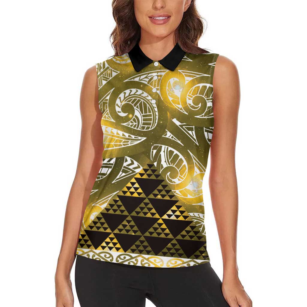 Matariki New Zealand Women Sleeveless Polo Shirt NZ Niho Taniwha Maori New Year Yellow Galaxy LT14 - Polynesian Pride