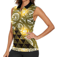 Matariki New Zealand Women Sleeveless Polo Shirt NZ Niho Taniwha Maori New Year Yellow Galaxy LT14 - Polynesian Pride