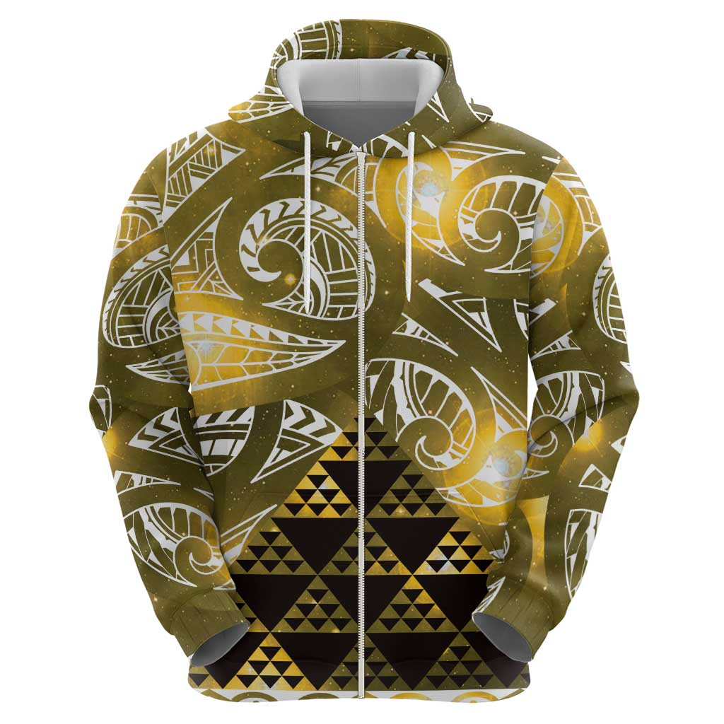 Matariki New Zealand Zip Hoodie NZ Niho Taniwha Maori New Year Yellow Galaxy
