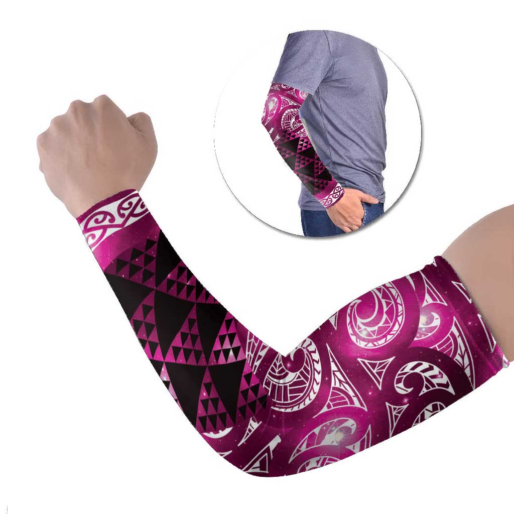Matariki New Zealand Arm Sleeves NZ Niho Taniwha Maori New Year Pink Galaxy LT14 Set of 2 Pink - Polynesian Pride