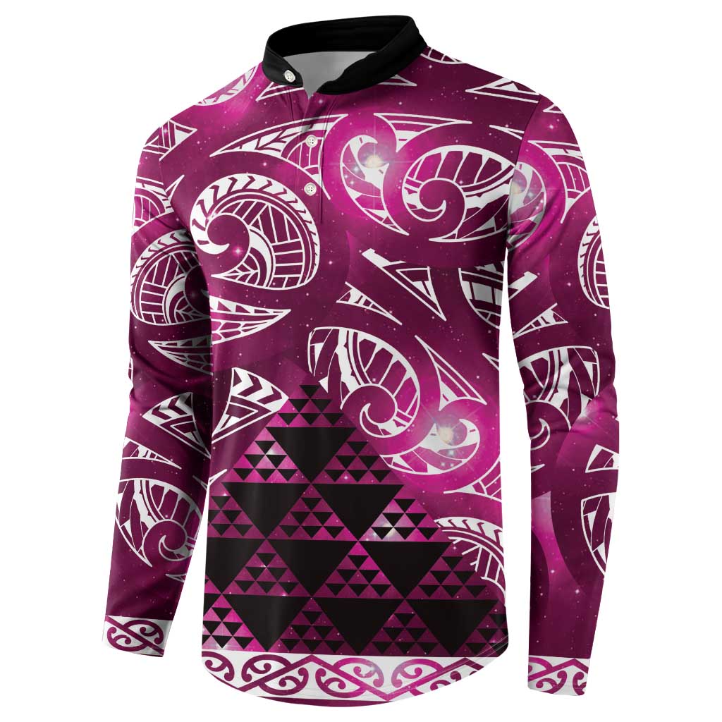Matariki New Zealand Button Sweatshirt NZ Niho Taniwha Maori New Year Pink Galaxy